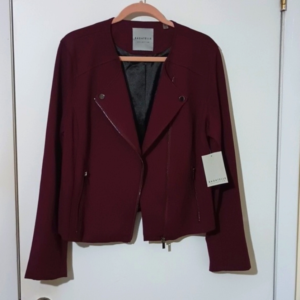 Bagatelle XL Burgundy Ponte Moto Style Jacket - Picture 1 of 9
